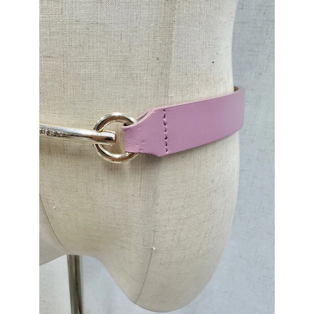 Lauren Ralph Lauren Italian Leather Purple Metal Bar Belt Adjustable L/XL Preppy